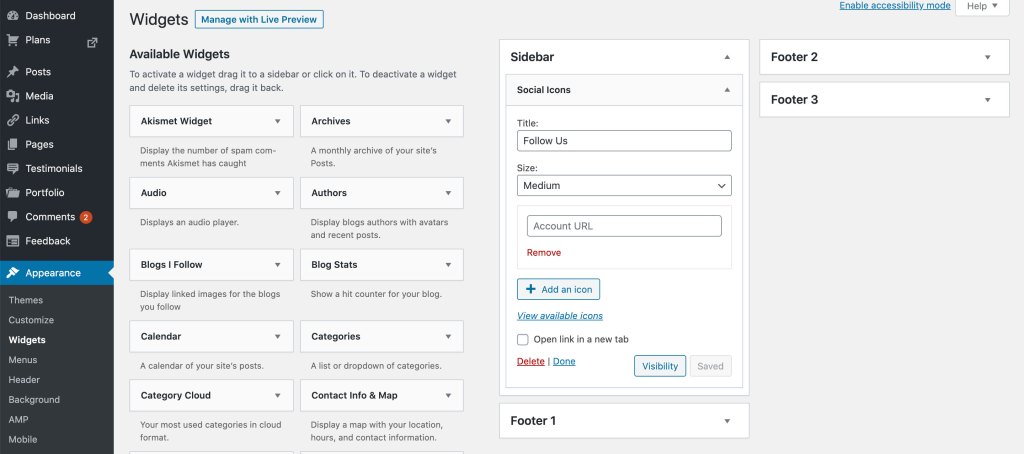 Screenshot of the Widget editing screen in WordPress admin